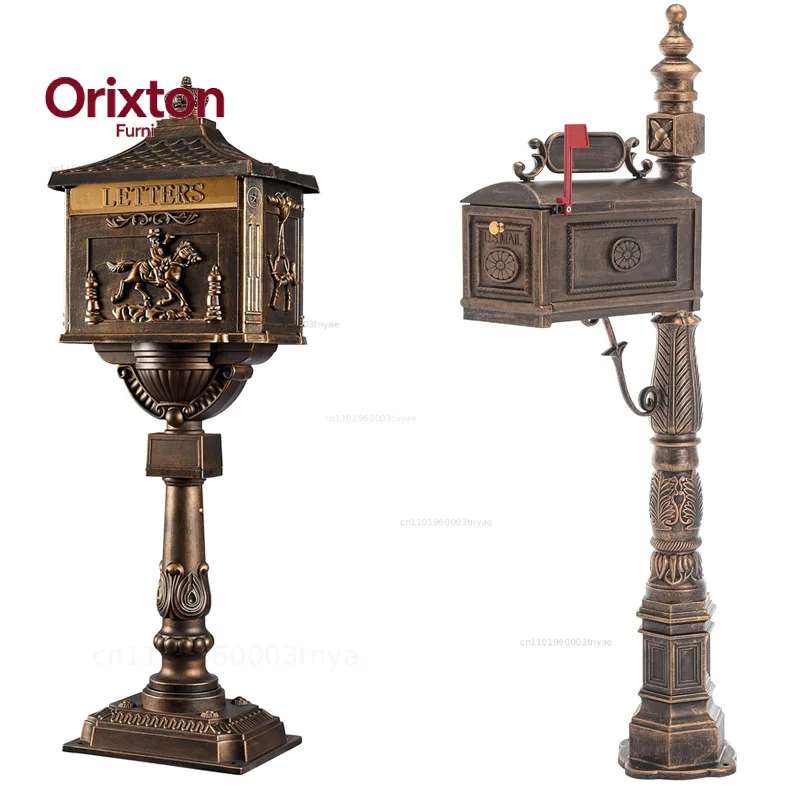 Outdoor courtyard cast aluminum high column mailbox outdoor garden villa metal rust-proof mailbox sending and receiving letters