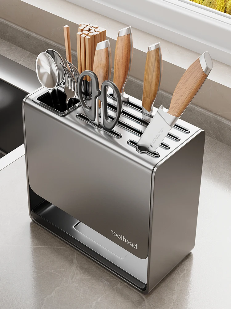 Kitchen Knife Holder Rack Wall Mounted Carbon Steel Multi-Function Chopstick Cage Storage Organizer Anti-Mold Blackened