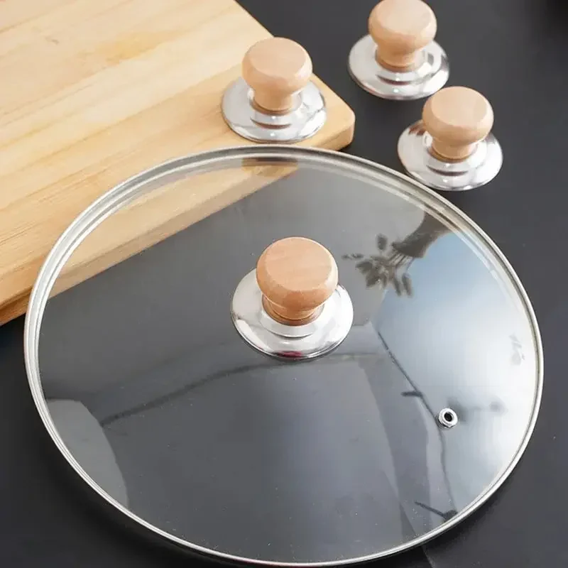

1PC Solid Wood Lid Handle Stainless Steel Pot Twist Pot Cap Anti-scalding Round Wooden Handle Kitchenware Cookware Accessories