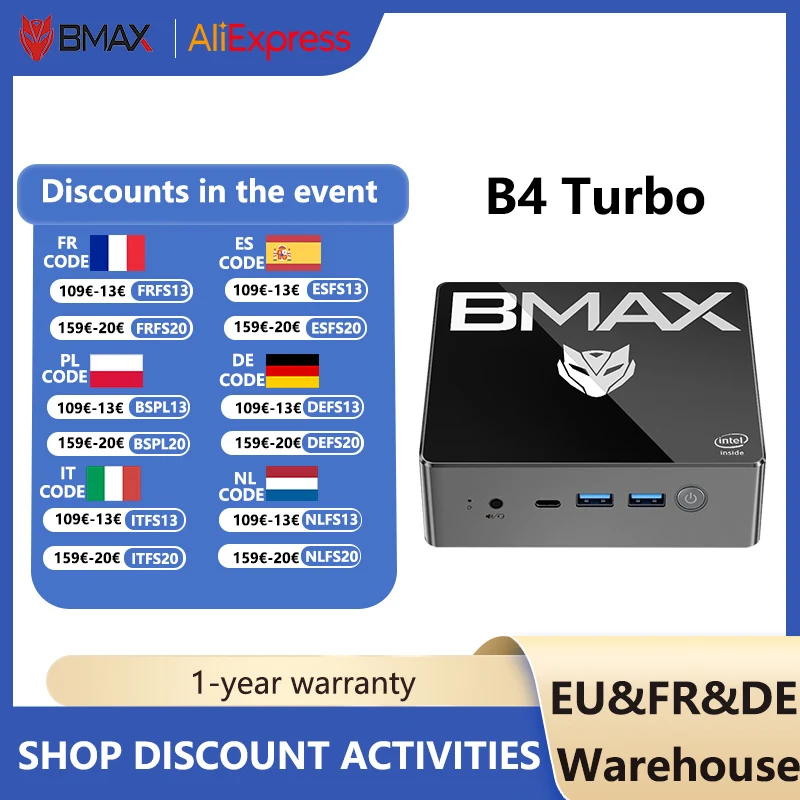 BMAX B4 Turbo Mini PC Intel N150 16GB 512GB SSD Windows 11 PC Mini Computer For Business Home Mini Desktop Computer