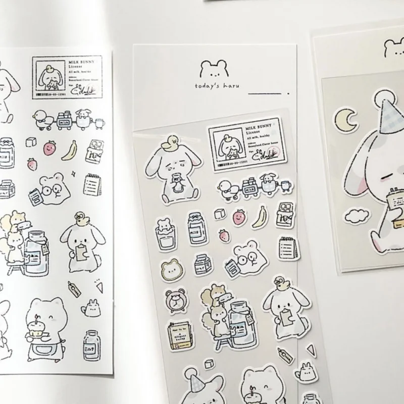 Korean Cute Cartoon Rabbit Bear Stickers Kawaii Animals Hand Account Photo Album Planner Diary Scrapbook DIY Decorative Stickers