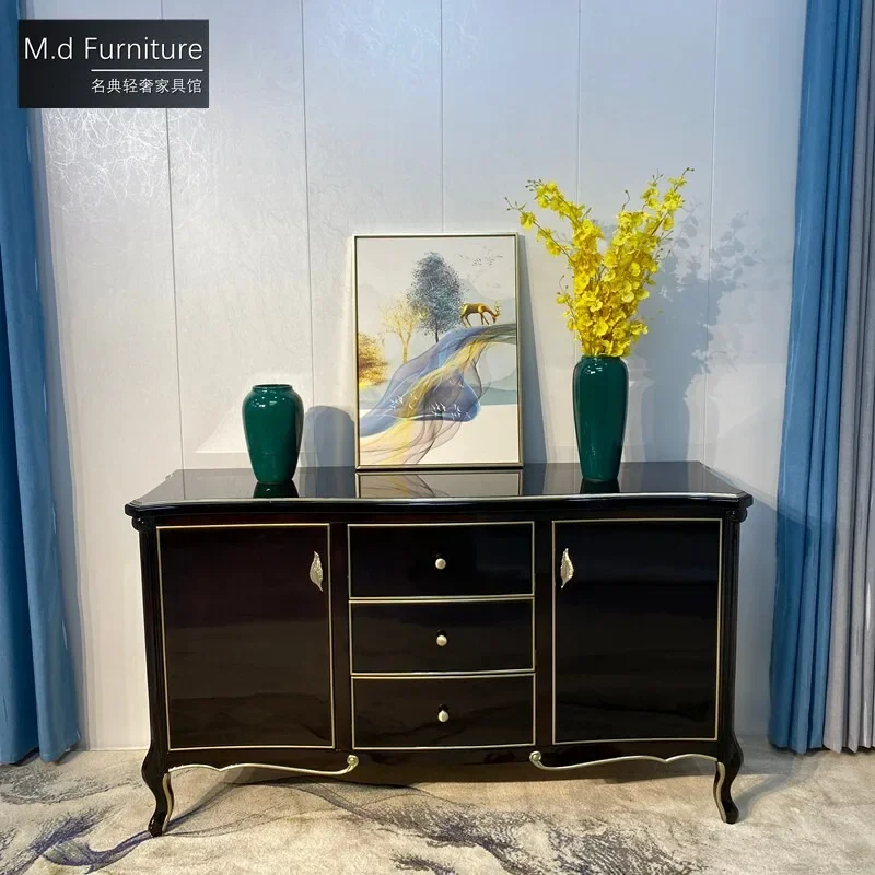 European-style all-solid wood dining side cabinet, simple light luxury French locker, simple European entrance cabinet, ebony co