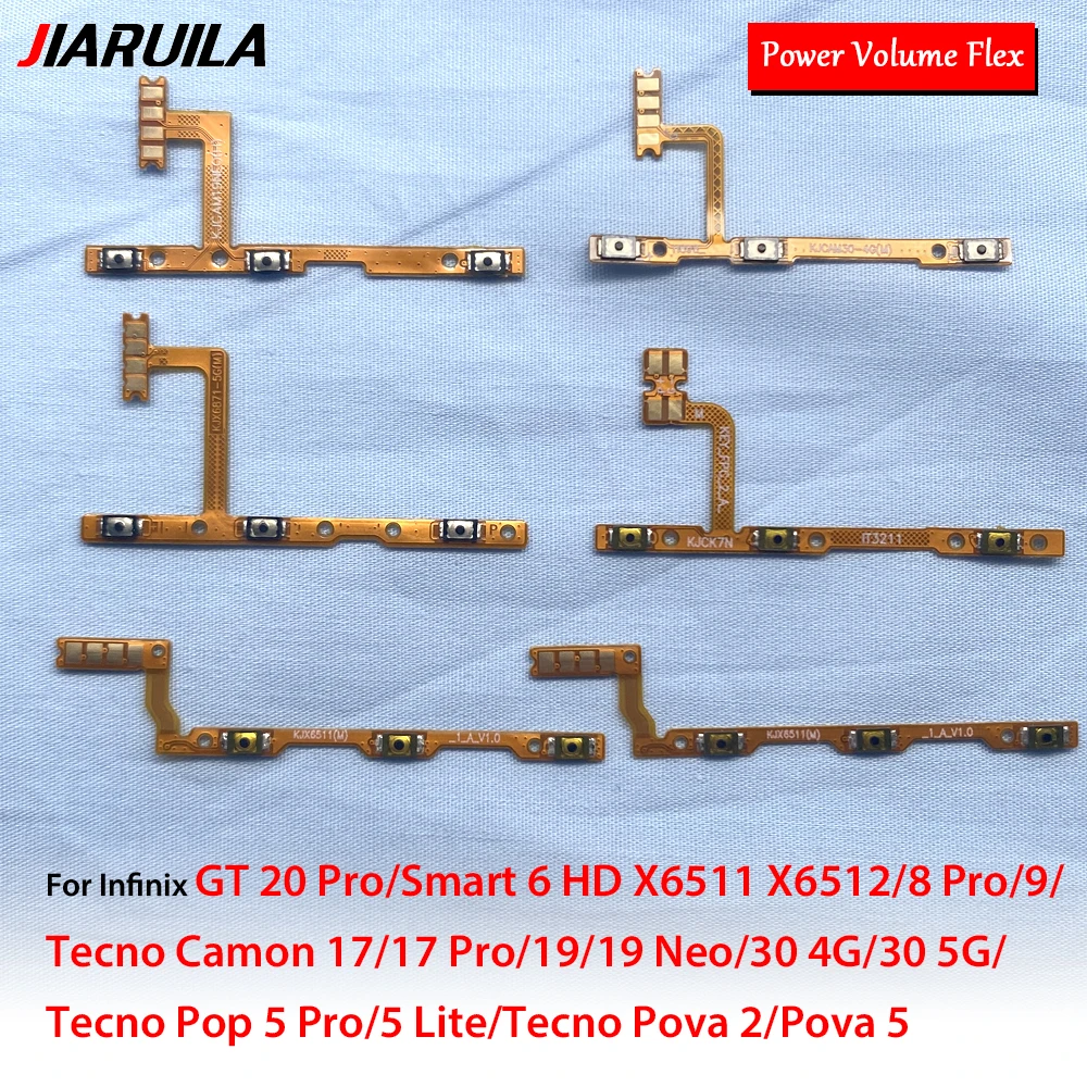 Power Switch On/Off Button Volume Key Button Flex Cable For Infinix Gt 20 Pro Smart 6 Hd X6511 Tecno Camon 17 Pro Pova 5