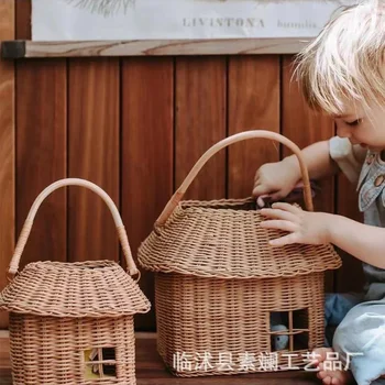 Casa artesanal rattan saco de vime tecido bolsas bonito cesta sacos para as mulheres 2023 verão praia sacos caixa quadrada bolsas embreagem tote