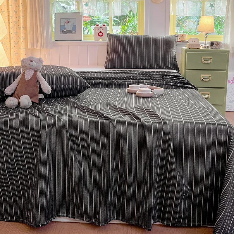 Stylish Striped Simple Versatile Cloud‑Feel Puff Crinkle Fabric Flat Sheet Soft Breathable Home Bedroom Bedding