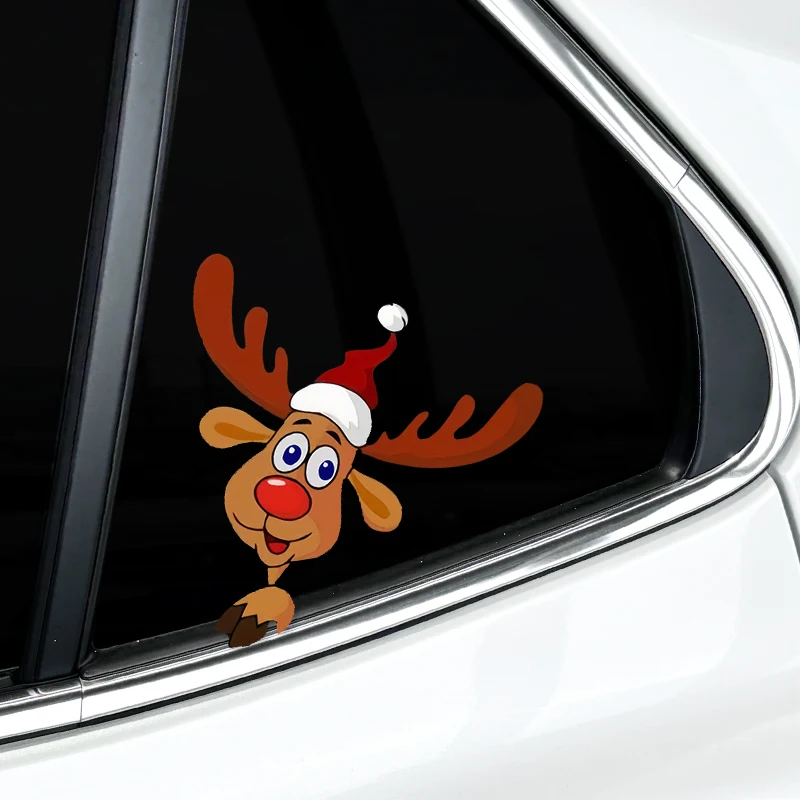 

1 шт., милые рождественские наклейки с оленями для автомобиля, водонепроницаемые для кузова автомобиля, окна, бампера, багажника, виниловые наклейки, забавное украшение автомобиля