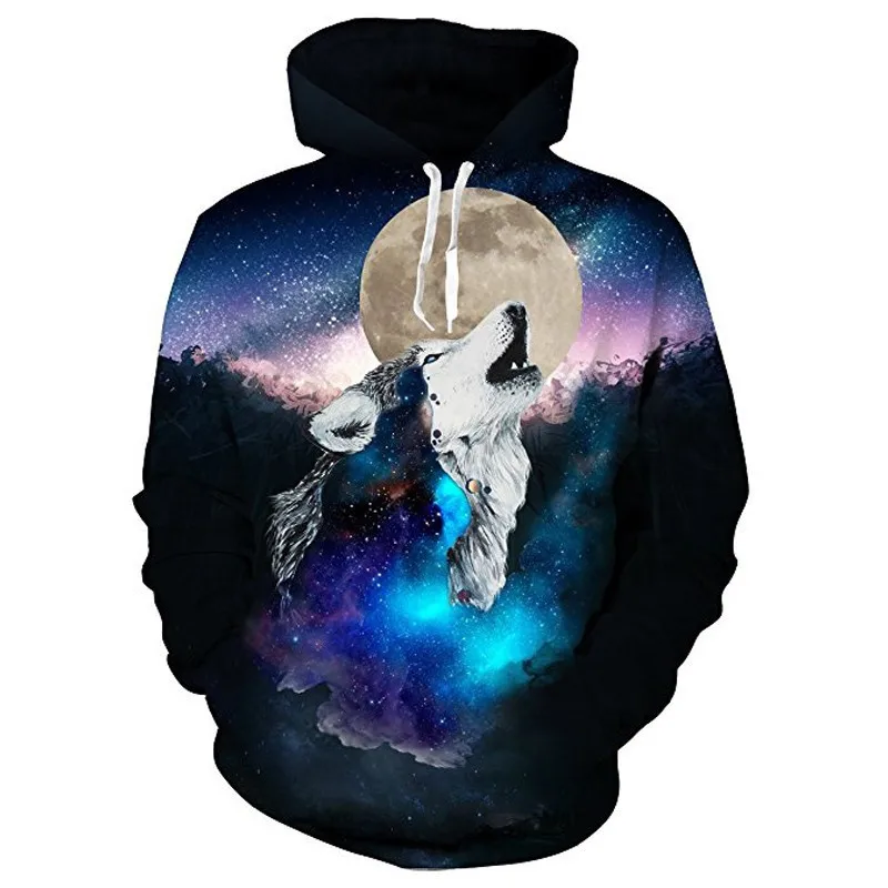 Sudadera con capucha de manga larga para hombre, ropa de calle de moda, sudadera de Hip Hop, chaqueta con estampado de lobo 3d, sudadera de gran