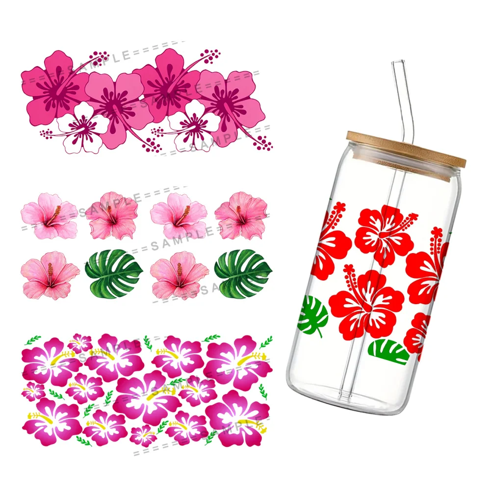 

11x24cm Hibiscus Syriacus UV DTF Wraps Sticker DIY For 16oz Glass Cup Waterproof Decals Phone Case Girls Sticker