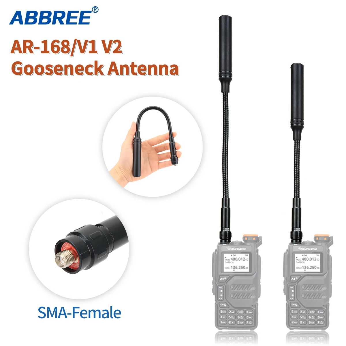 ABBREE antena taktyczna na gęsiej szyi o wysokim wzmocnieniu VHF UHF dwuzakresowy SMA-żeński dla Baofeng Walkie Talkie UV-5R Quansheng K5(8) K6