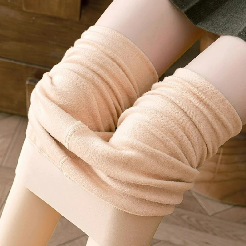 Leggings da donna sottili foderati in pile nero color pelle a vita alta attillati morbidi termici invernali caldi casual da indossare ogni giorno calzini elastici