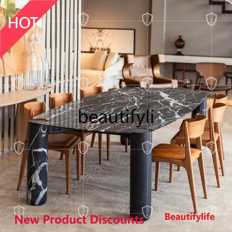 DD45 Natural Marble Dining Table Rectangular Italian High-End Luxury Stone Oval Stone Dining Table