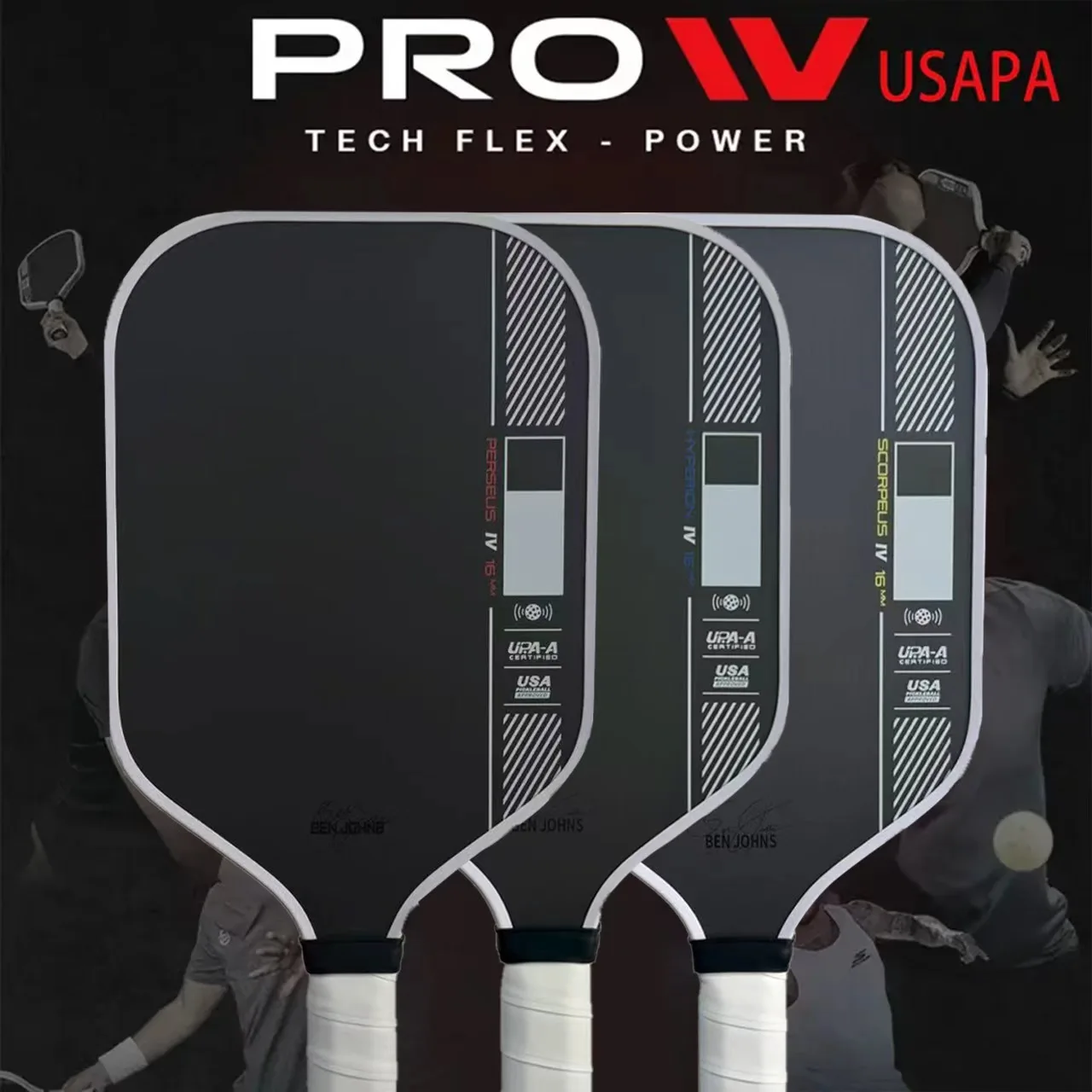 

Carbon Fiber Pickleball Paddle Reinforced grip for power and spin Non-slip handle Polymer core Unisex
