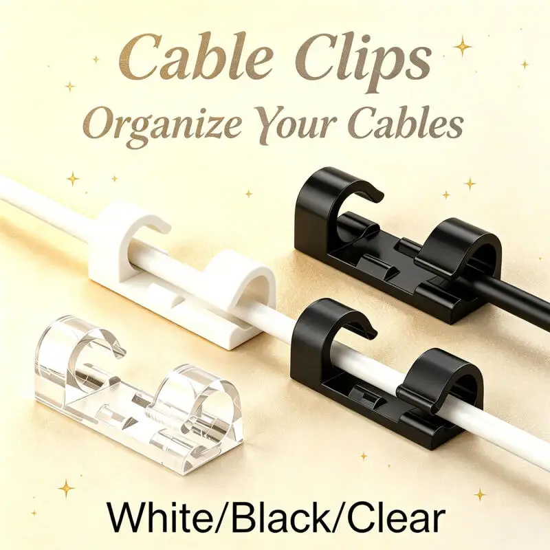 20pcs Self Stick Wire Cable Cord Clips Clamp Table Wall Tidy Organizer Holder Fixer Holder for Computer USB Charging Data Cable
