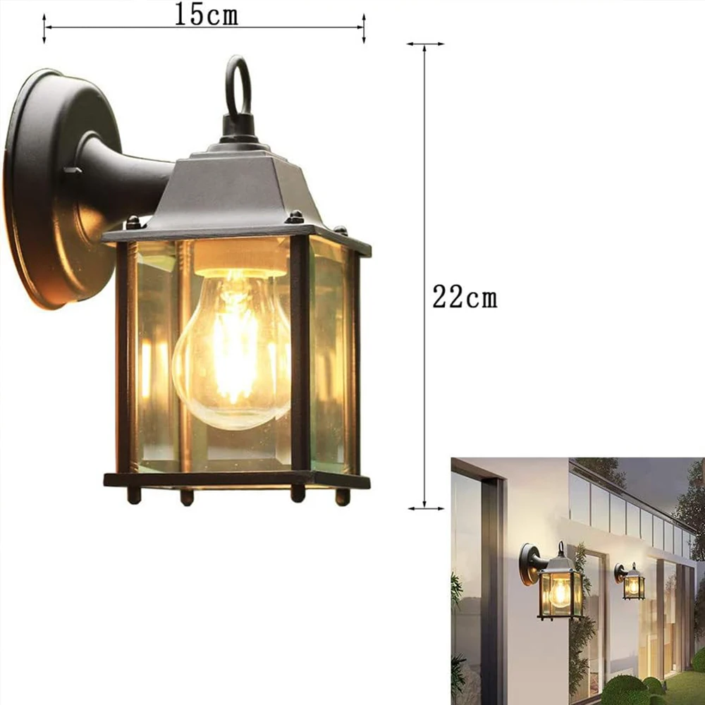 Outdoor Wall Light Fixtures Retro Porch Lamp Exterior Nighting Sconce for House Front Door Garage Patio Metal Glass E27