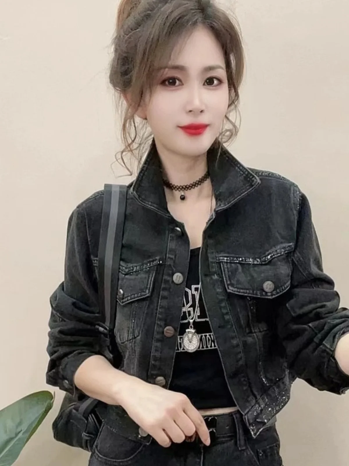 

Женская джинсовая куртка Waed Bla ort с воротником-стойкой, приталенная, универсальная, с длинными рукавами, новинка ранней весны