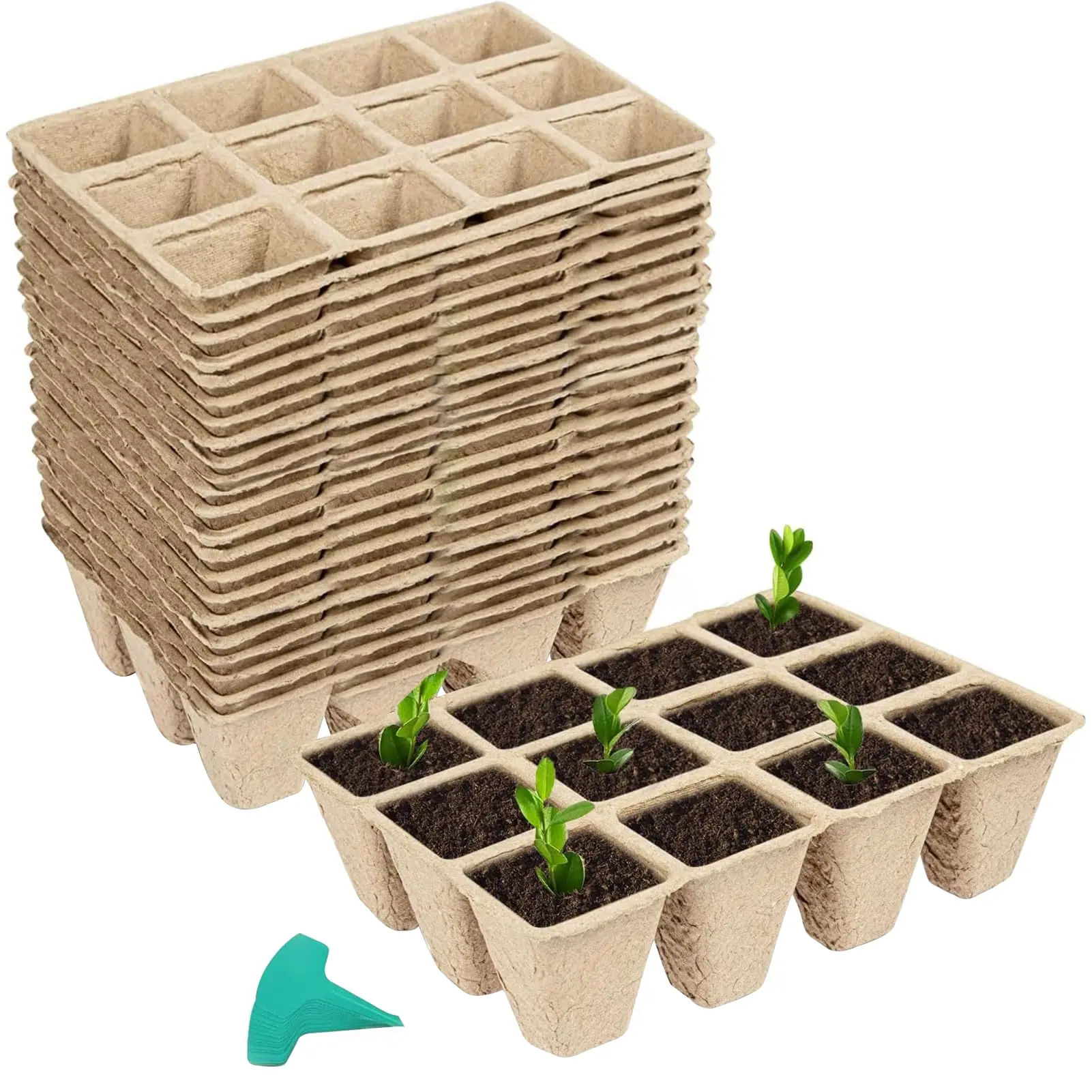 288 Cells Peat Pots Seed Starter Trays, 24 Packs Biodegradable Seedling Pots Germination Trays with 15 Pcs Plant Labels