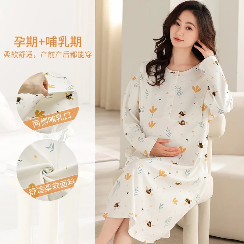 Spring Summer Maternity Nursing Robes Long Sleeve Sleepwear Duble Side Open Breastfeeding Feeding Nightgown Hospital Check Up
