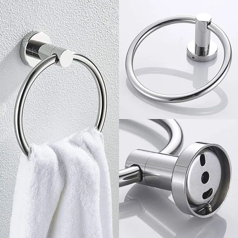 Stainless Steel Bathroom Towel Holder Wall-Mounted Round Towel Rings Rack Convenient Clothes Hanger Hardware Accessories