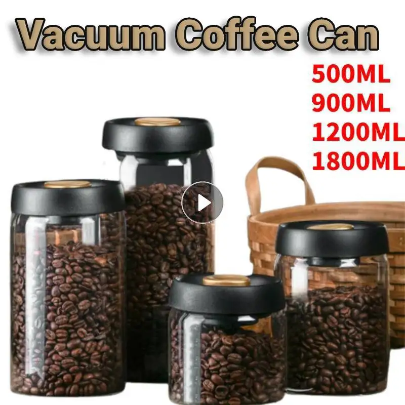 Vacuum Coffee Beans Storage Bottles Creative Sealed Transparent Glass Bottle Storage Tank Food Grains Container Can Mason Jar