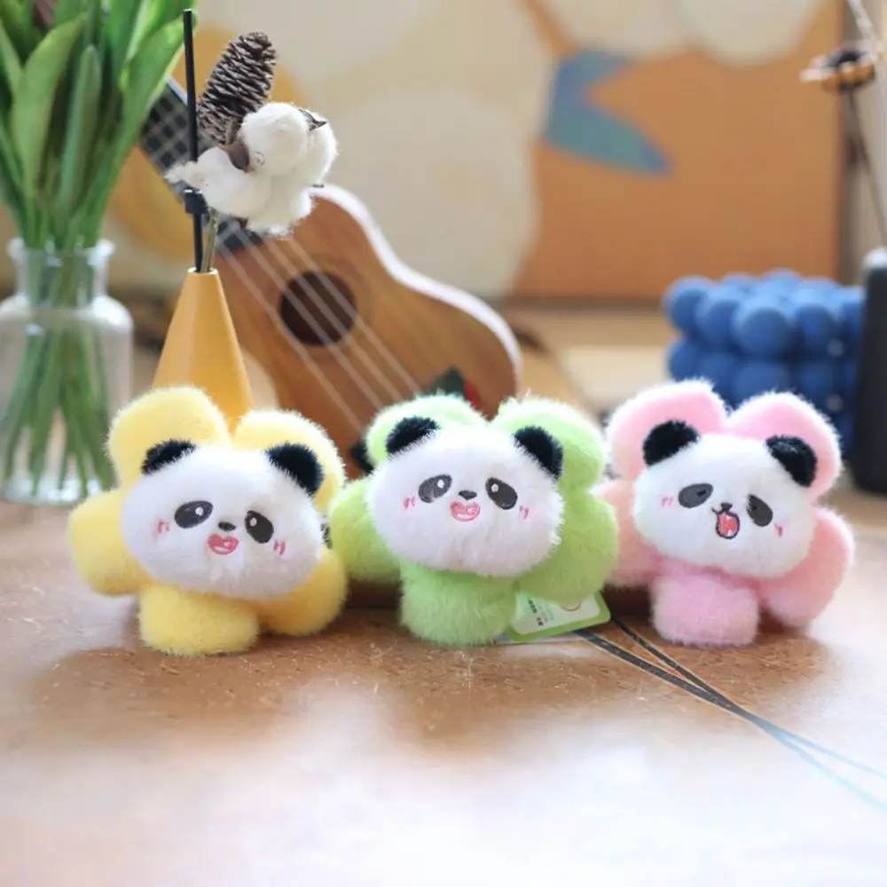 Candy Color Sunflower Panda Pendant Plush Doll Cartoon Panda Flower Plush Keychain Creative Funny Flower Stuffed Plush Toys Kids