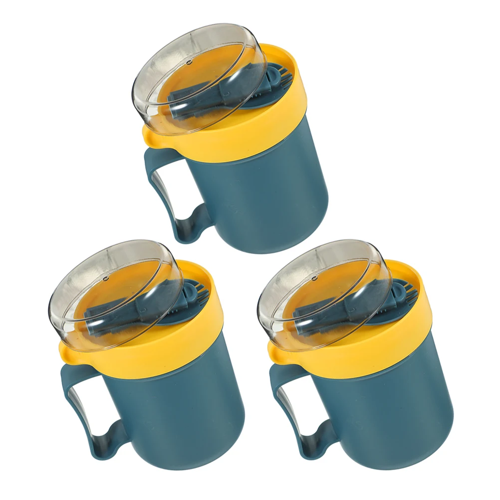 

3Pcs Breakfast Cup 500ml Insulated Soup Yogurt Pot Spoons Lid Microwave Safe Reusable Food Storage Kitchen Barware Porridge