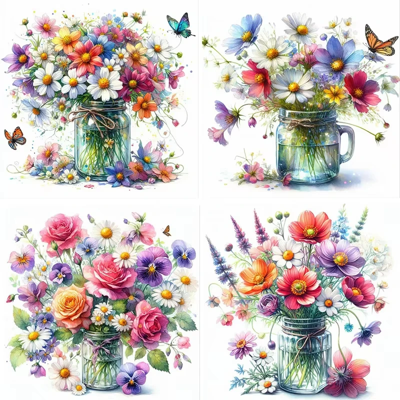 Colorful Flowers In The Bottle Sticker, Durable Material, Perfect for Home Wall Decor, Aesthetic Room Decoration S996