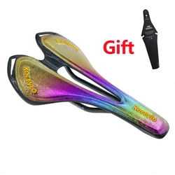 Full Carbon Fiber and Leather Bicycle Saddle, Road Mountain Bike Cushion, Carbon Bicycle Discoloration, Cycling Parts