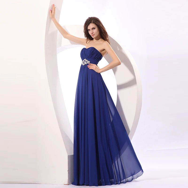 

Beauty-Emily Classic Elegant Bridesmaid Dress A-Line Dark Blue Tulle Sleeveless Backless Bandeau Wedding Party Dress Prom Dress