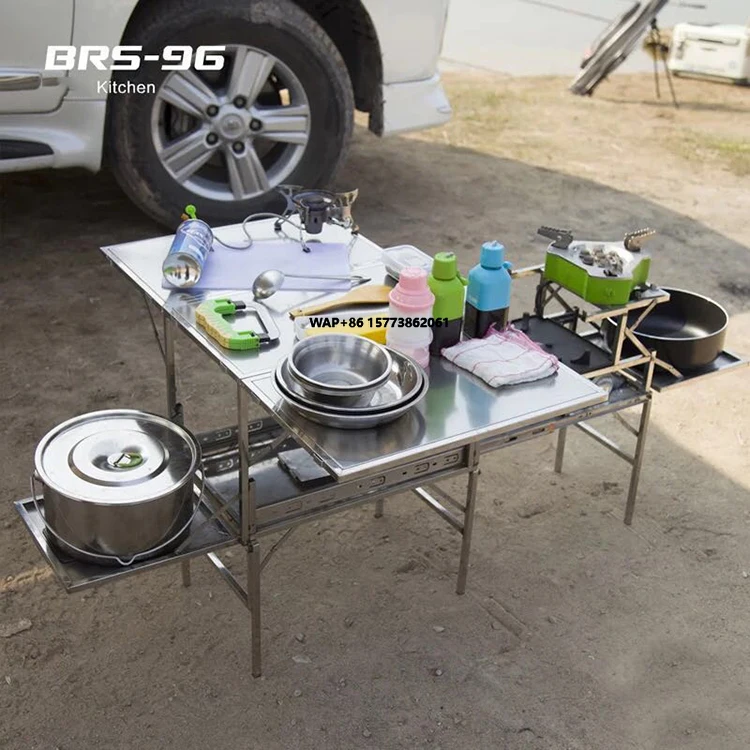 Portable Outdoor Camping Kitchen Aluminum Foldable Cooking Station Table with Modern Design for Outdoor Furniture