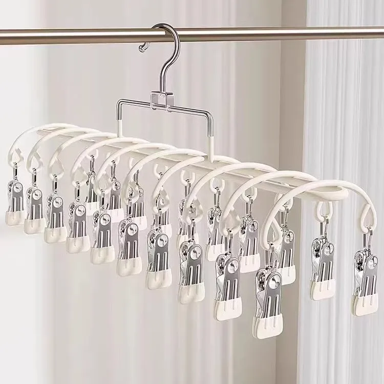 Tendedero multiabrazadera de acero inoxidable para dormitorio, balcón, protección solar a prueba de viento, ropa interior, pantalones, colgador Drng Ra Sos