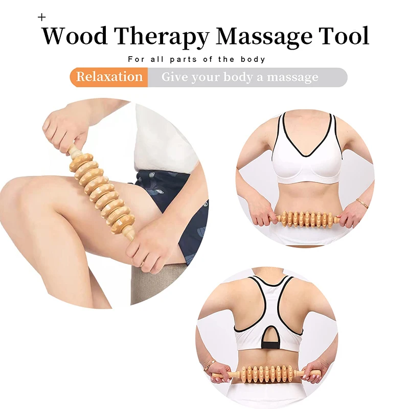 4 In 1 Wood Therapy Massage Tool Lymphatic Drainage Massager Anti Cellulite Fascia Massage Roller for Full Body Muscle relaxatio