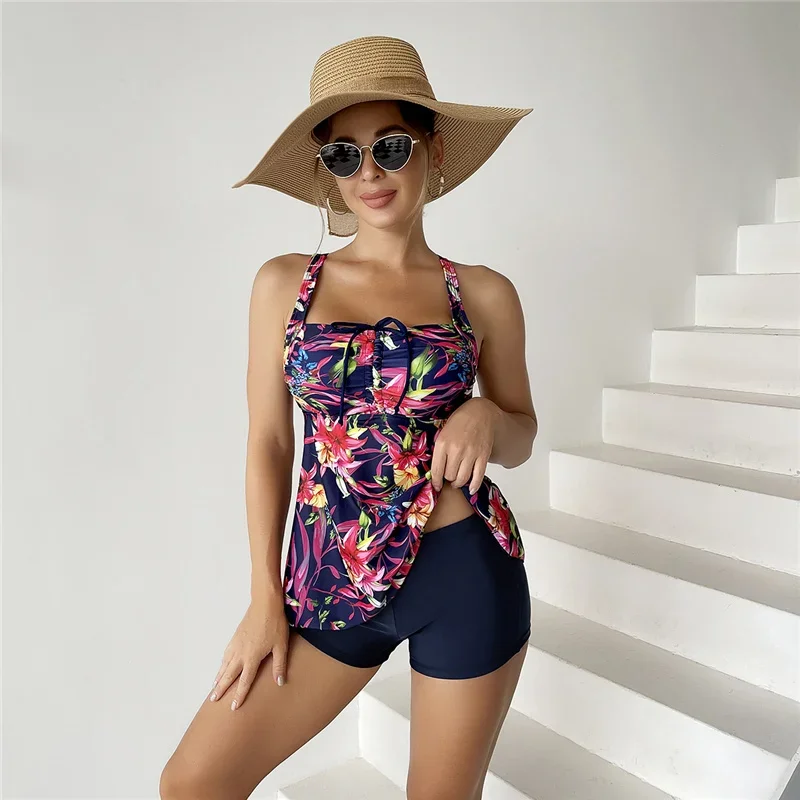 Women's Swimwear Push Up Two Piece Swimsuits for Women with Shorts Tankini Top with Shorts Tummy Control Bathing Suit 3XL