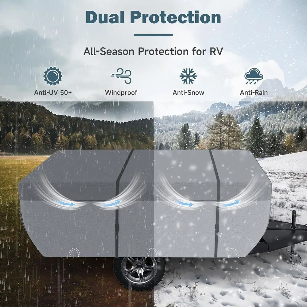 أغطية تخييم منبثقة تناسب مقطورة خيمة بطول 14-16 قدمًا، غطاء مقطورة منبثق علوي مكون من 7 طبقات مقاوم للماء وسميك جدًا وقابل للتنفس بعامل حماية من الأشعة فوق البنفسجية #5