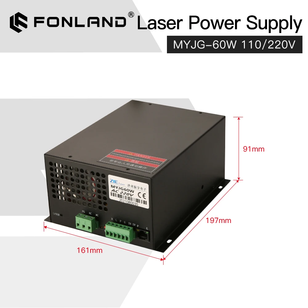 Imagem -03 - Fonte de Alimentação a Laser para Gravação e Máquina de Corte Tubo Laser Co2 Myjg60w 110v 220v Reci Yongli Transporte Rápido 60w