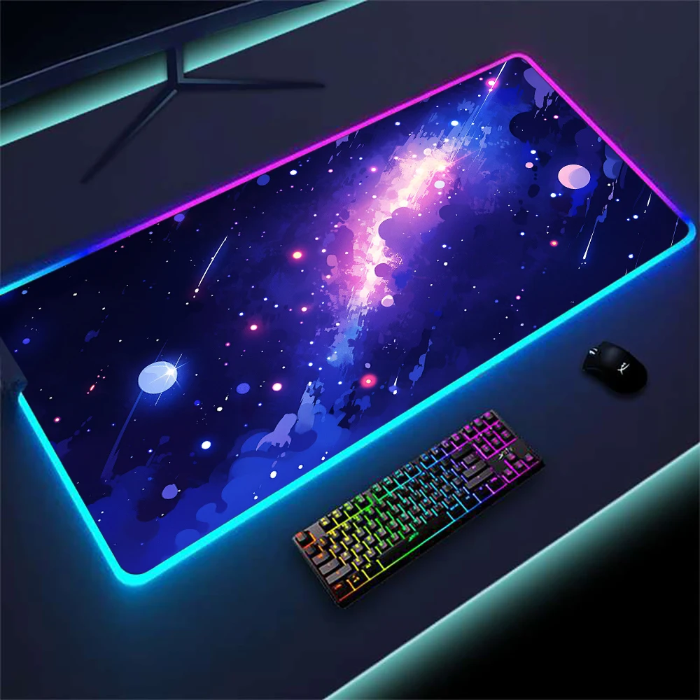 Led Pad Universe with Backlight Starfield Galaxy Mause Ped Rgb Milky Way Gamer Room Decoration Space Mousepas Giant Gaming Mat