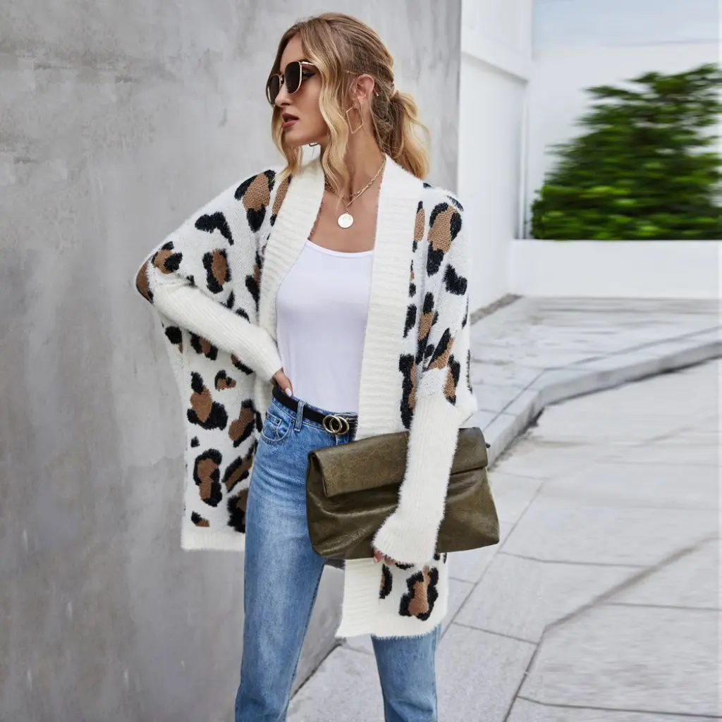 

Winter Women's plus Size Cardigan Coat Leopard Print Fashion Personality European American Style Sweater
