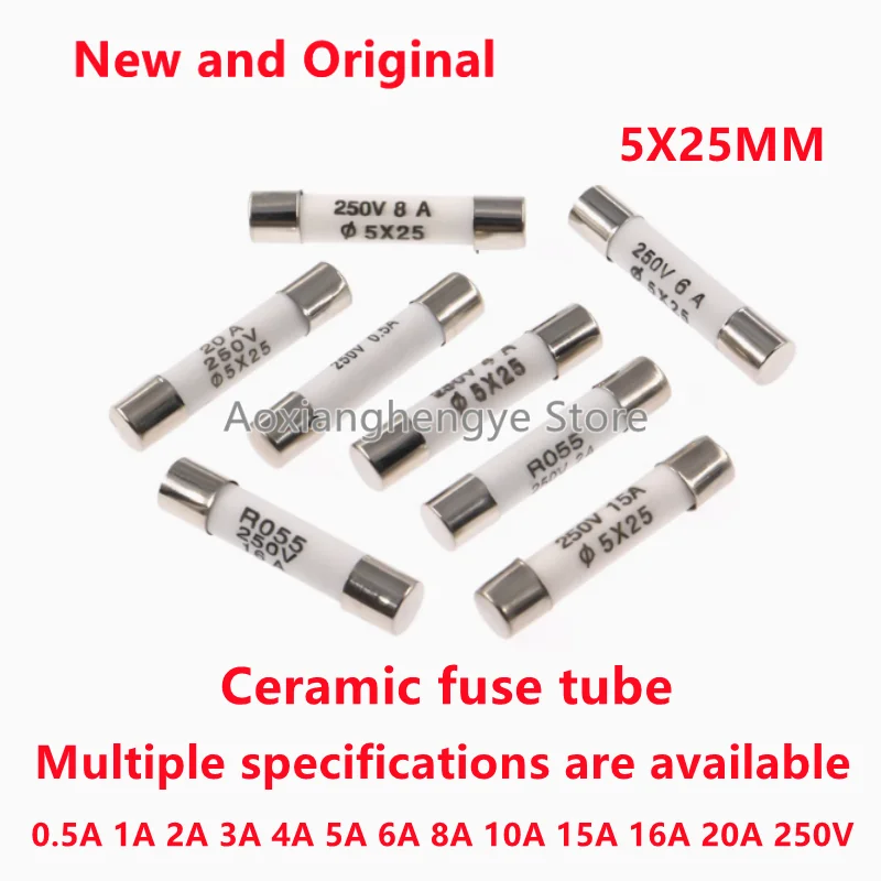 10PCS Ceramic fuse tube 5X25MM 0.5A 1A 2A 3A 4A 5A 6A 8A 10A 15A 16A 20A 250V RO55 fuse New and Original