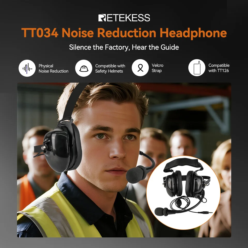 Retekess TT034 Verstellbare Over-Ear-Kopfhörer mit Geräuschunterdrückung und Zwei-Wege-Kommunikation für Fabriken, Kompatibel mit TT126 T130P – Detail 2