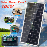 100W 18V Solar Power Panel USB 12V/5V DC Monocrystalline Flexible Solar Charger for Car RV Boat Battery Charger with Controller