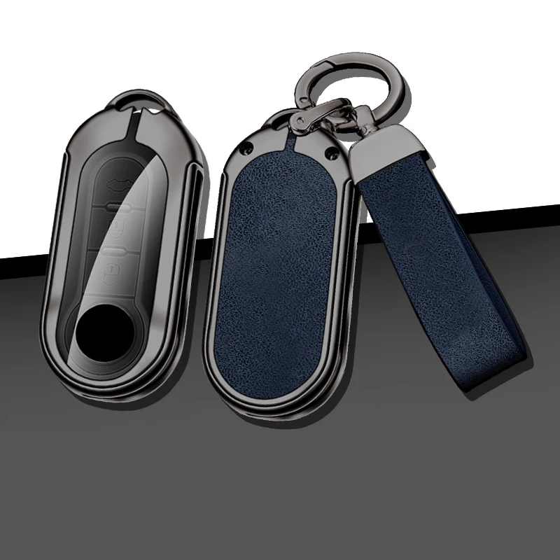 Leather Car Metal Key Case Cover For Fiat 500 Ducato Panda 500L Punto Lancia Musa For Citroen Car Keyring Accessories