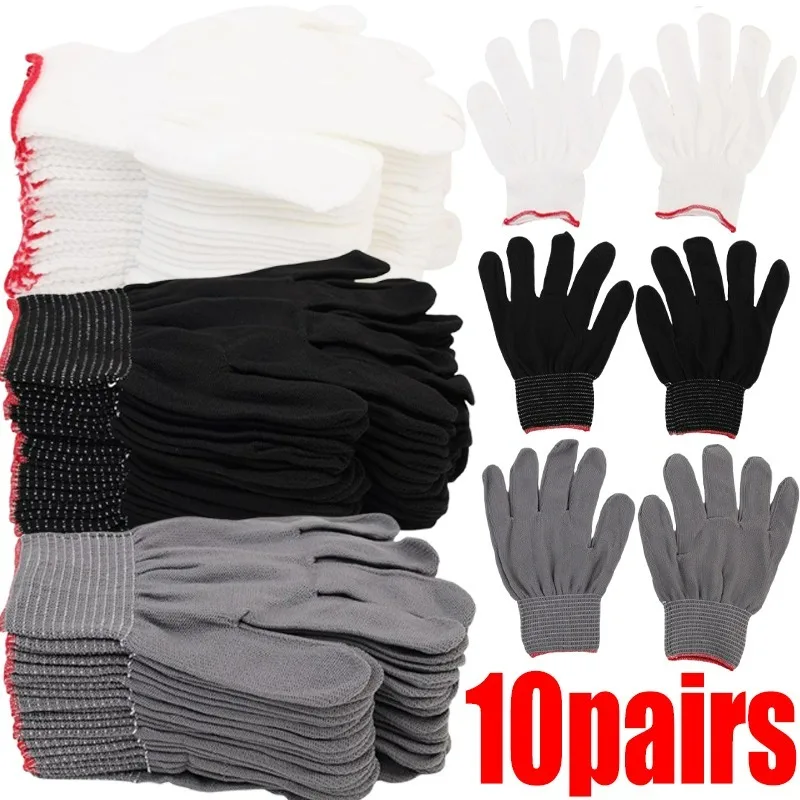 1/10Pairs Nylon Work Gloves Anti Slip Wear Resistant Breathable Safety Working Gloves for Gardening Construction Warehouse Glove