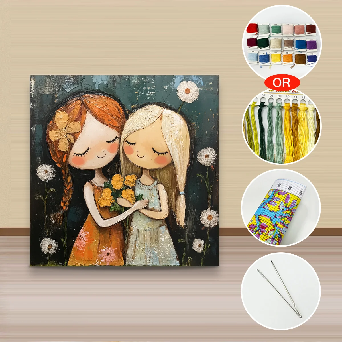 1 Stück 40x40 cm/15,74 Zoll, 11CT/14CT Druck-Kreuzstich-DIY-Set, Neujahrsgeschenk, entspanntes Stickset für Anfänger, für Schwestern – Detail 3