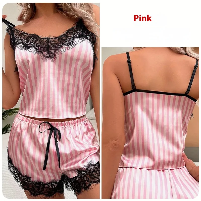 Erotic Lingerie Sexy Ladies Pyjamas Suspenders Shorts Homewear Three-Point Two Large Size 2xl Pink Student Pyjama Set Easy to Cl