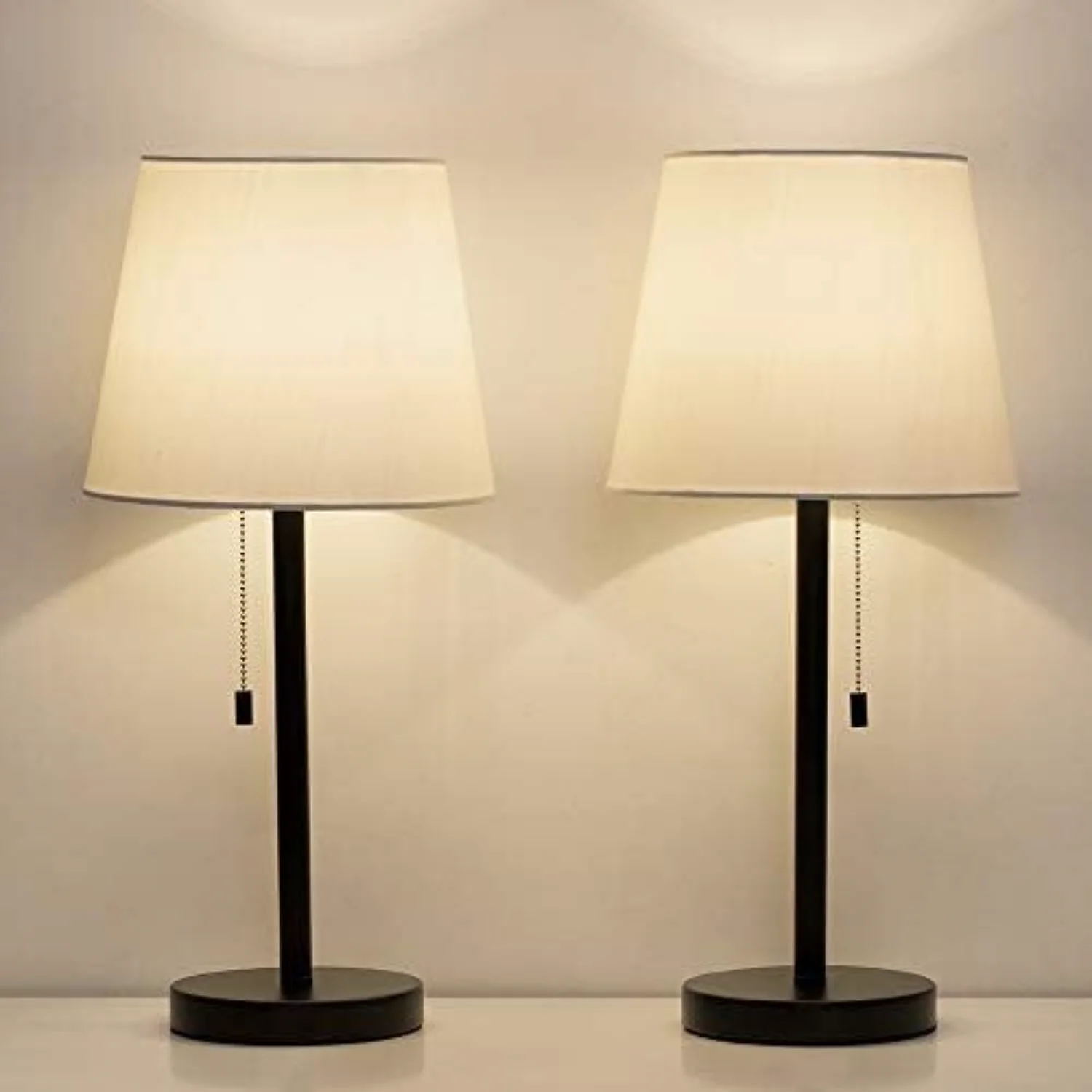 HAITRAL Bedside Table Lamps Set of 2 - Black and White Modern Desk Lamps for Bedroom, Dorm, Living Room, Office 20 inch H