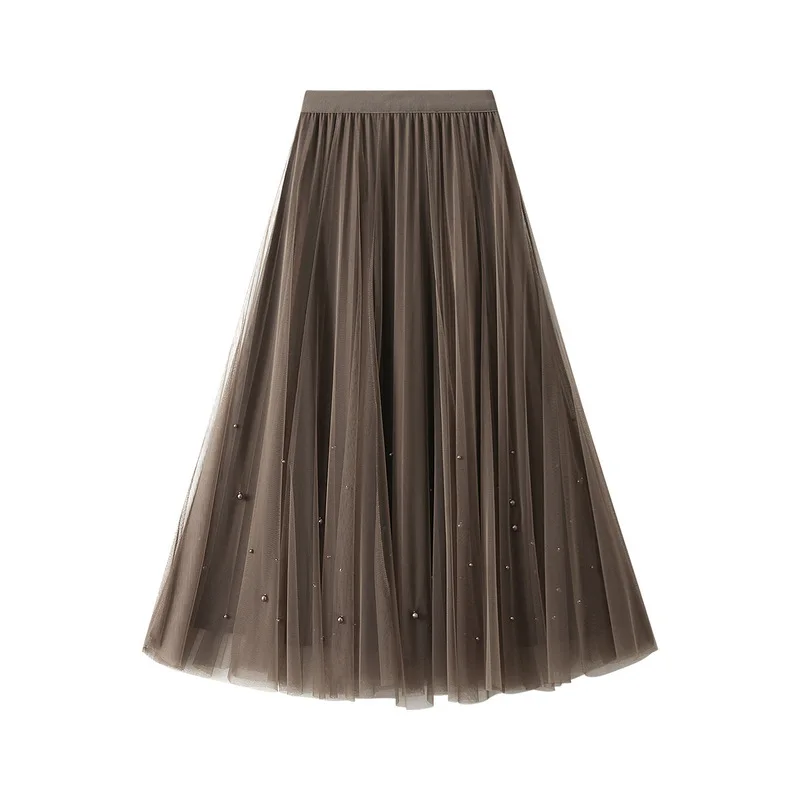 Women's Double Face Pleated Skirt, Large Swing Skirt, Pin Bead, Korean A-line Skirt, Autumn Wear, High Quality