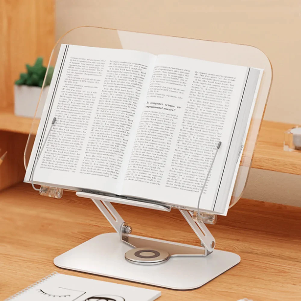 Foldable Desktop Book Holder 360 Rotating Multifunctional Book Holder Height Adjustable Laptop Tablet Holder Acrylic Stand