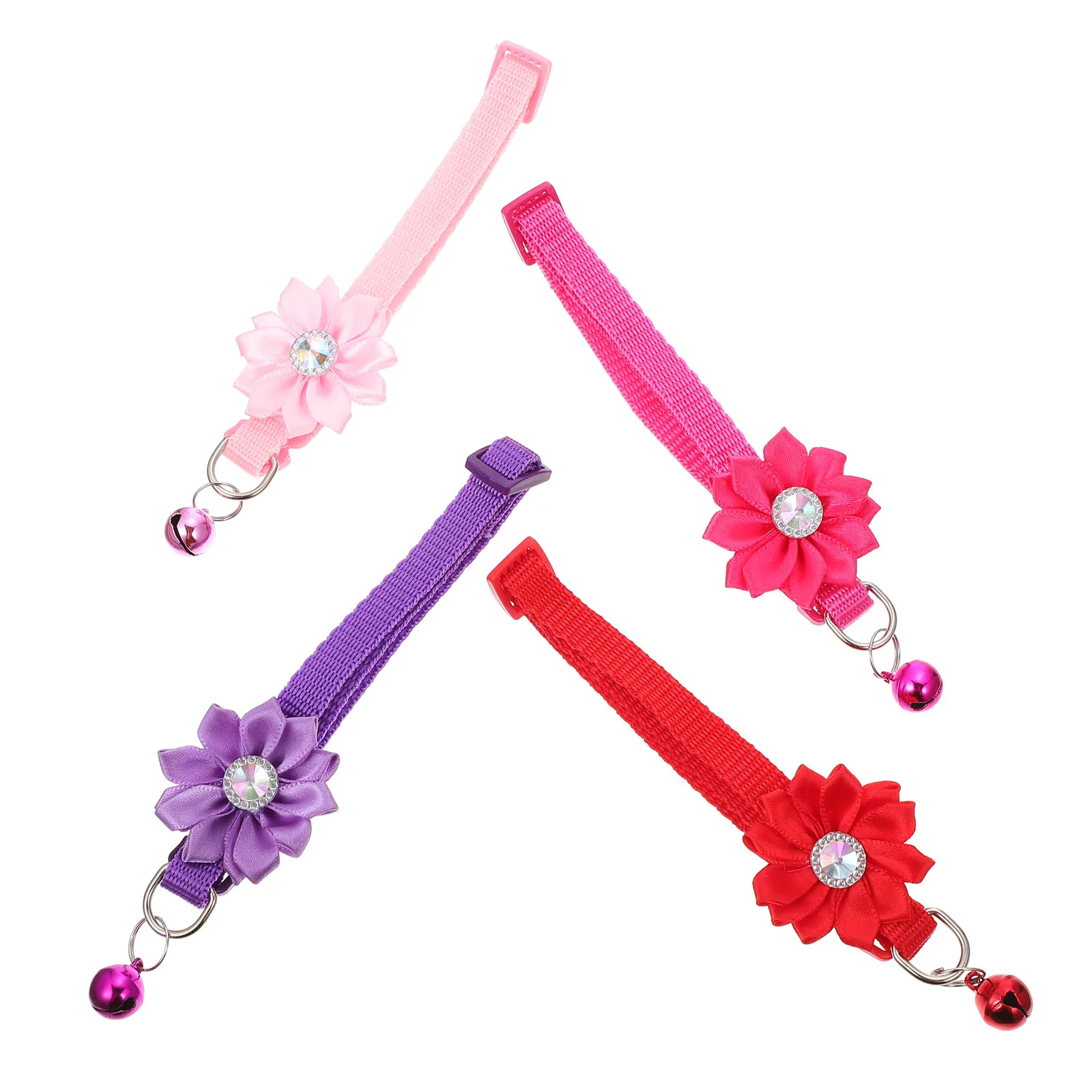 

4Pcs Flowers Pet Collar Adjustable Puppy Dog Cat Neck Decor Bell for Parties Pet Supplies Bright Colors Creative Modeling