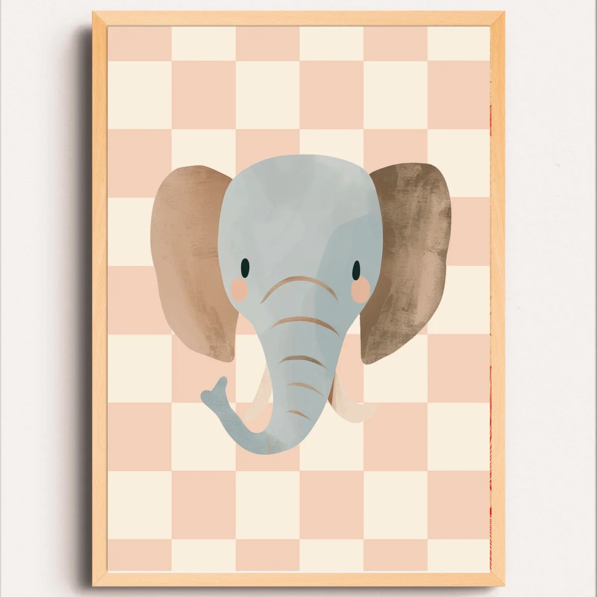 1/6pcs Cartoon Cute Animal Checked Canvas Prints Poster Lion Giraffes Elephants Art Print Kid's Room Nursery Wall Art Home Decor