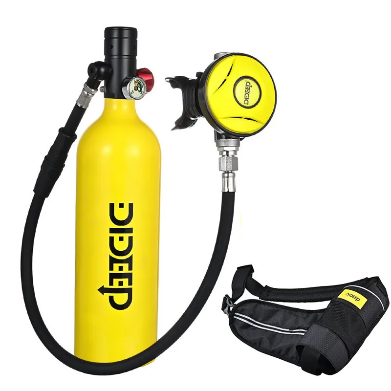 DIDEEP 1L Scuba Diving Cylinder Mini Oxygen Tank Set Respirator Air Tank Hand Pump for Snorkeling Breath Diving Equipment