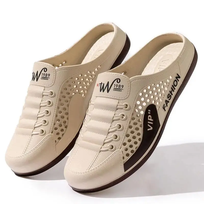 New Men Sandals Open-Toe Slip-On Breathable Mesh Beach Shoes Summer Outdoor Casual Thick Bottom PVC Flat Footwear Slippers 2026 image 6